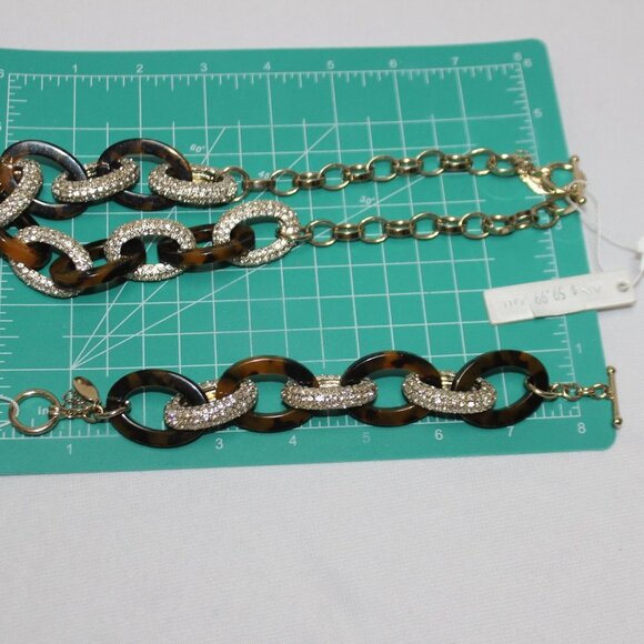 NWT Ann Taylor Faux Tortoise and Rhinestone Chain Link Necklace and Bracelet Set - Picture 10 of 16